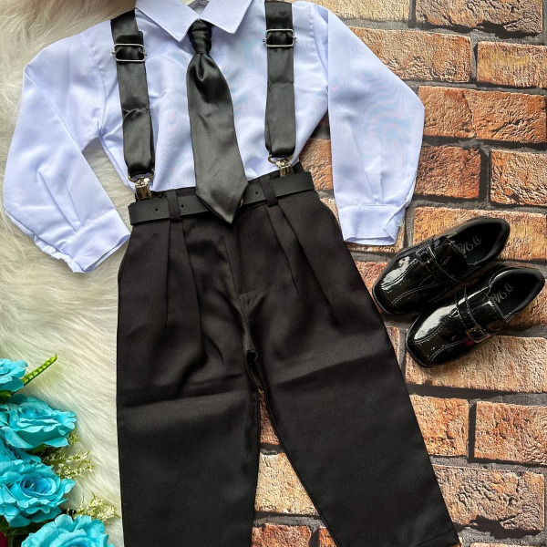 Conjunto Miss Cherry Meninos Social João Preto Suspensorio Cetim