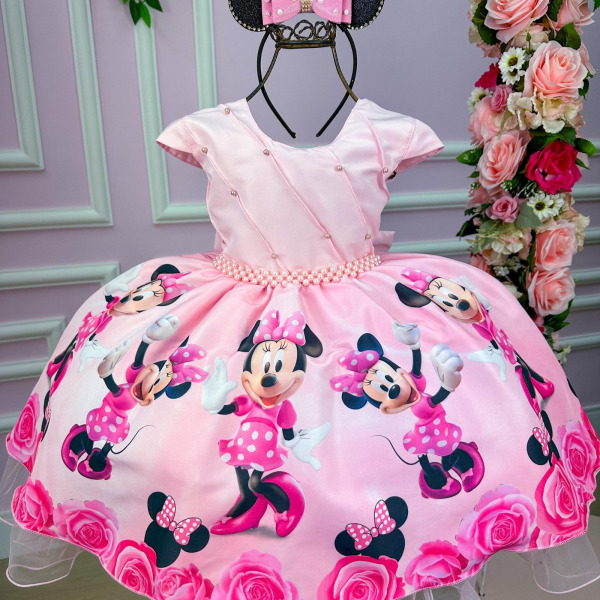 Vestido Infantil Temáticos da Gigi Minnie Minie Rosa