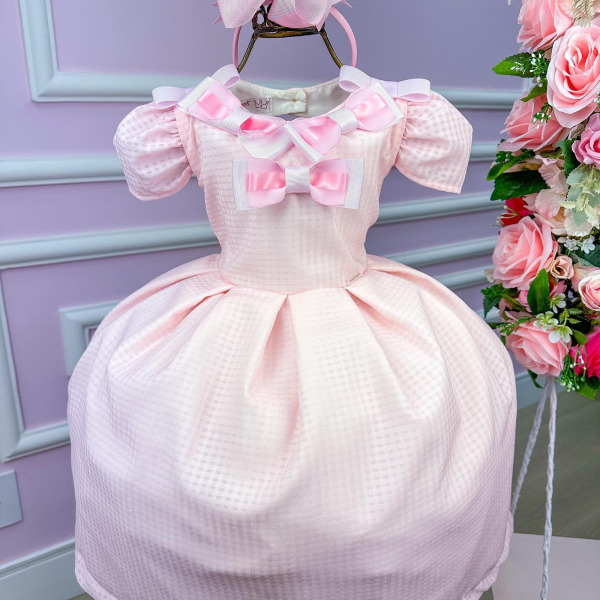 Vestido Miss Sweet Rosa Bebe Lacinhos