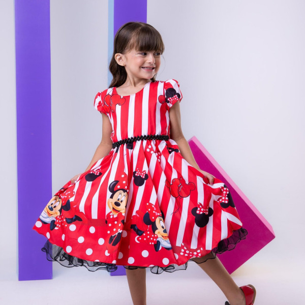 Vestido Infantil Temáticos da Gigi Minnie/Minie Vermelha