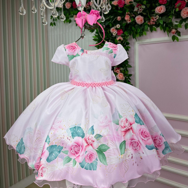 Vestido Giovanella/Giovanela Jardim das Borboletas Rosa Bebe Regiane