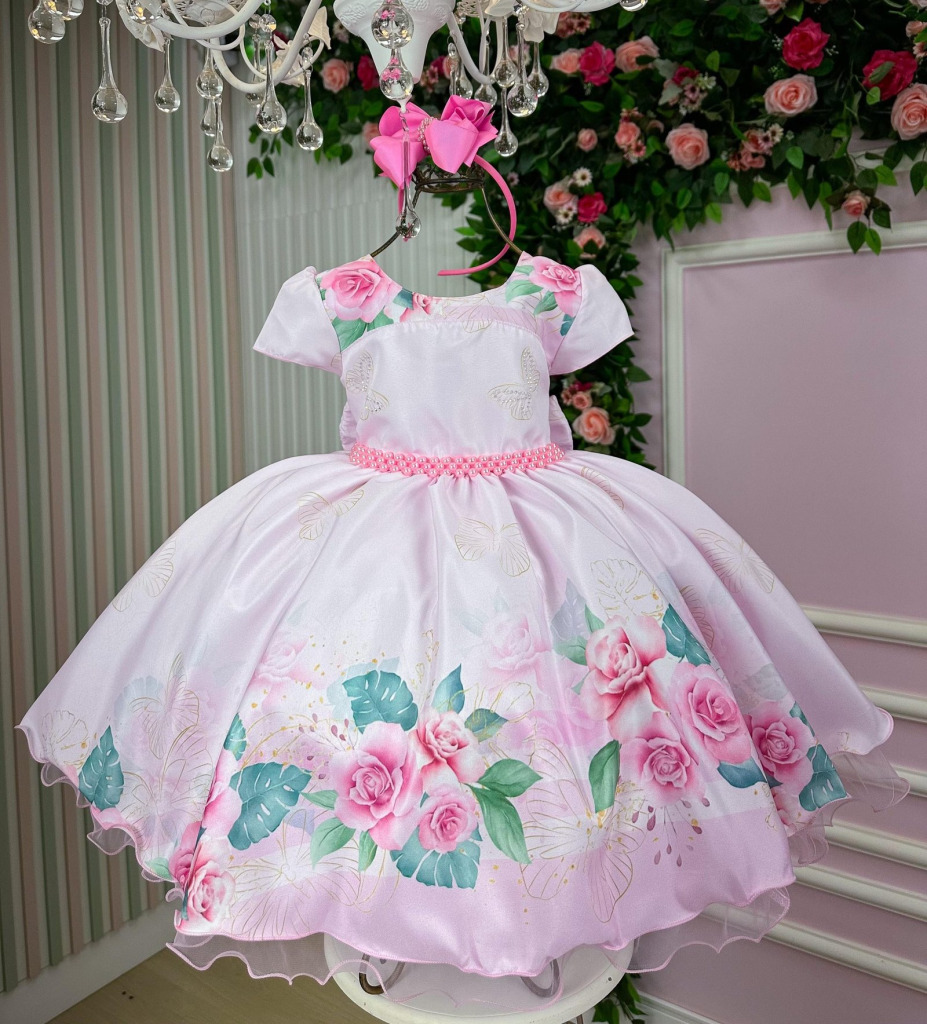 Vestido Giovanella/Giovanela Jardim das Borboletas Rosa Bebe Regiane