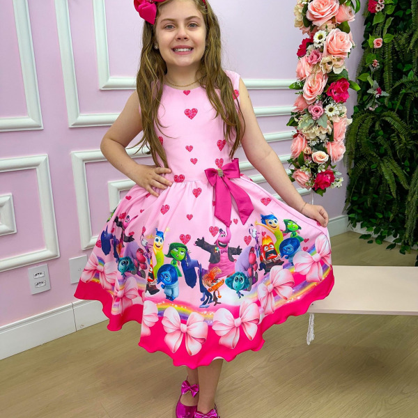 Vestido Infantil Temáticos Luxo Divertidamente Rosa