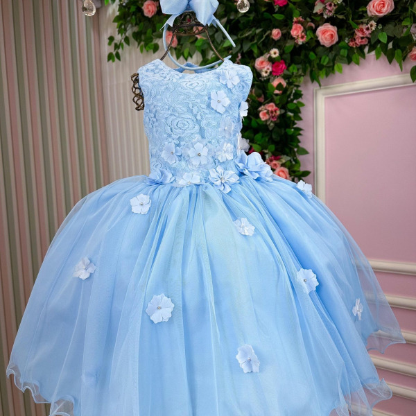 Vestido Juvenil Vila Lele Regata Flores Azul Bebe