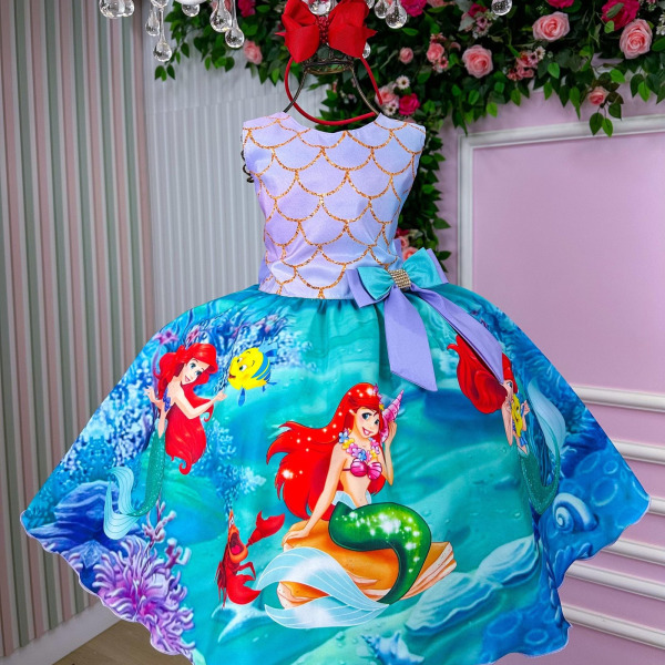 Vestido Infantil Temáticos Luxo Ariel – Sereia Modelo 2