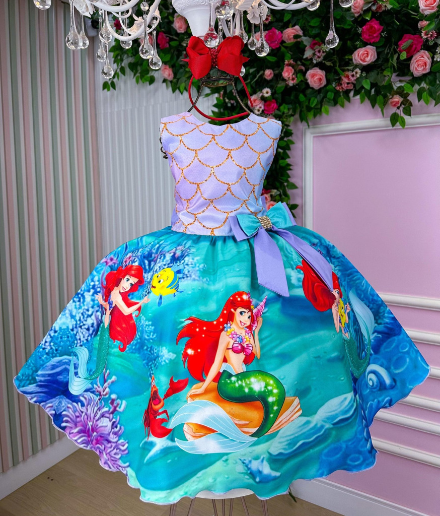 Vestido Infantil Temáticos Luxo Ariel – Sereia Modelo 2