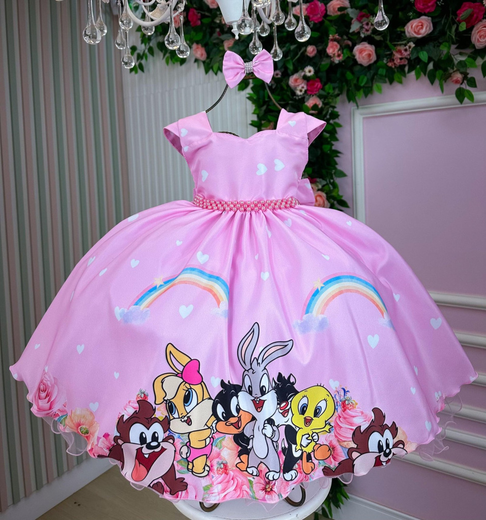 Vestido Ysa Kids Looney Tunes Baby Rosa