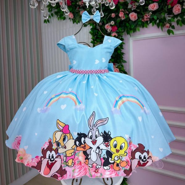Vestido Ysa Kids Looney Tunes Baby Azul Bebe