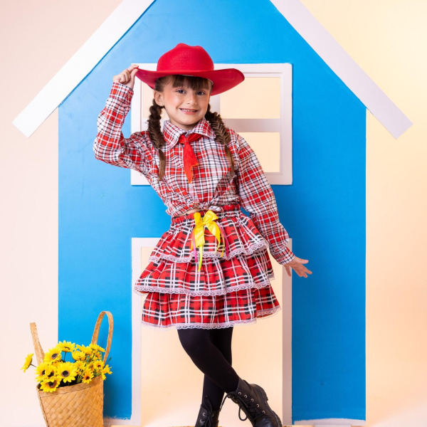 Conjunto Junino Xadrez Chiquinha Vermelho