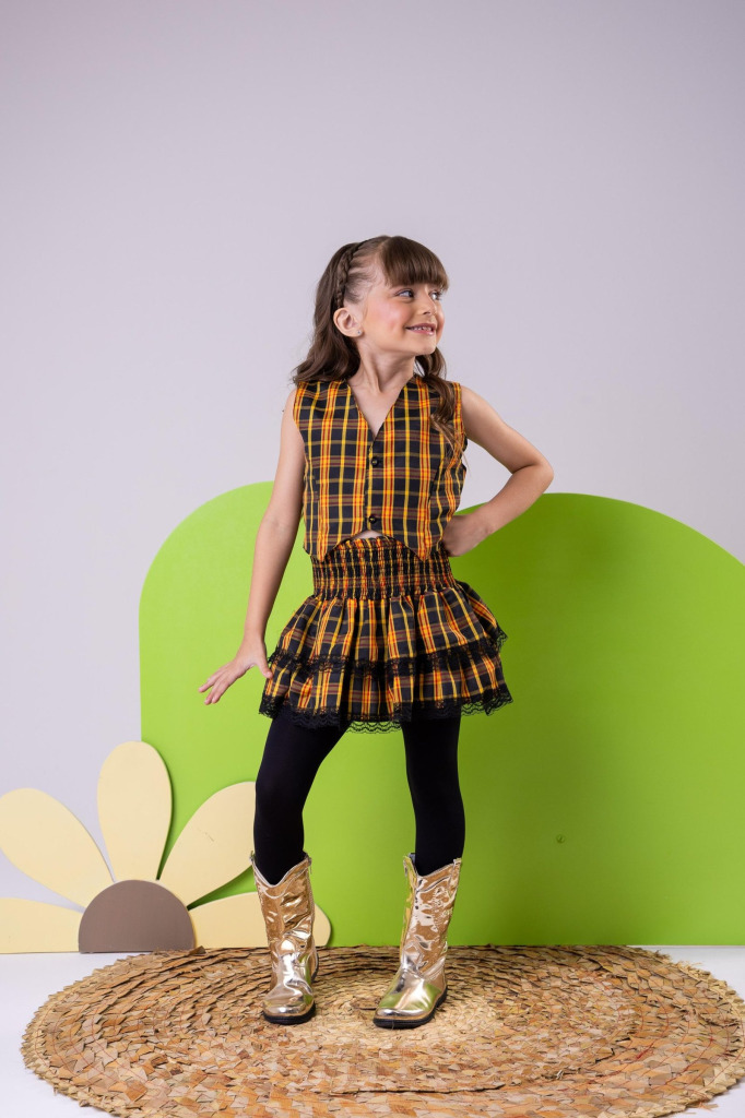 Conjunto Junino Miss Cherry Melissa Xadrez Amarelo