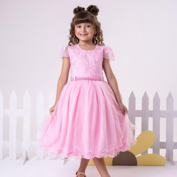Vestido Infantil Menina Bonita Beatriz Rosa Bebe