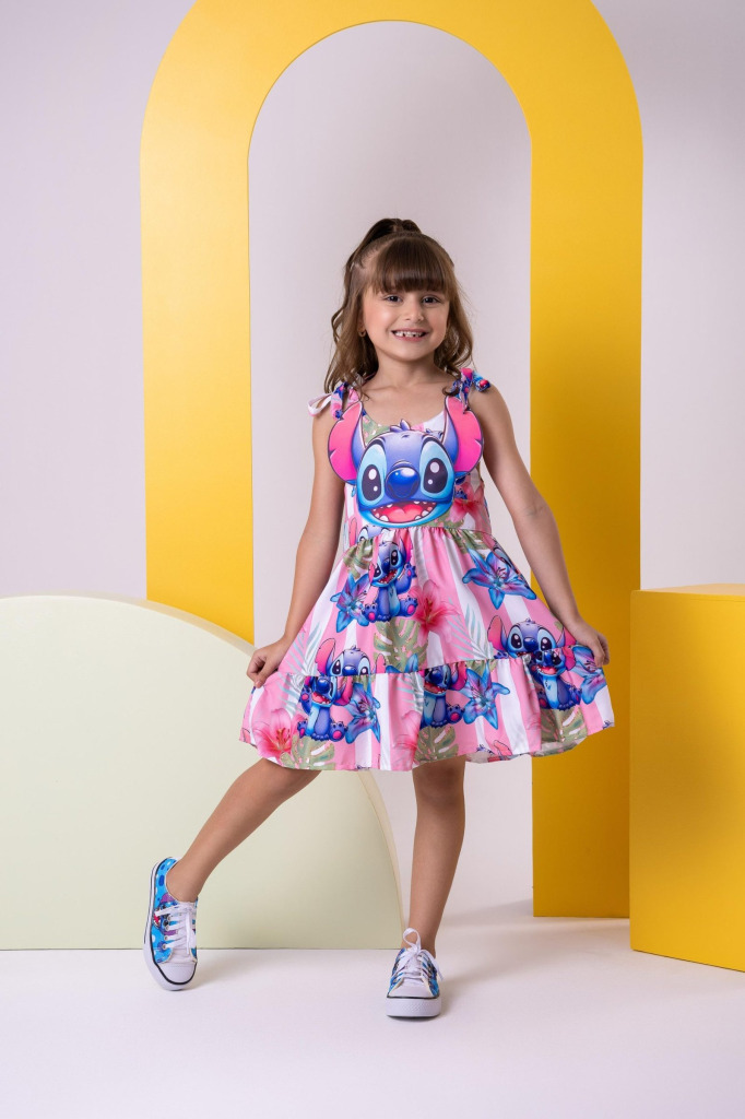 Vestido Temáticos Ysa Kids Stitch Rosa