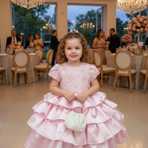 Vestido Miss Sweet Bebe Rosa Bebe Peito Rendado