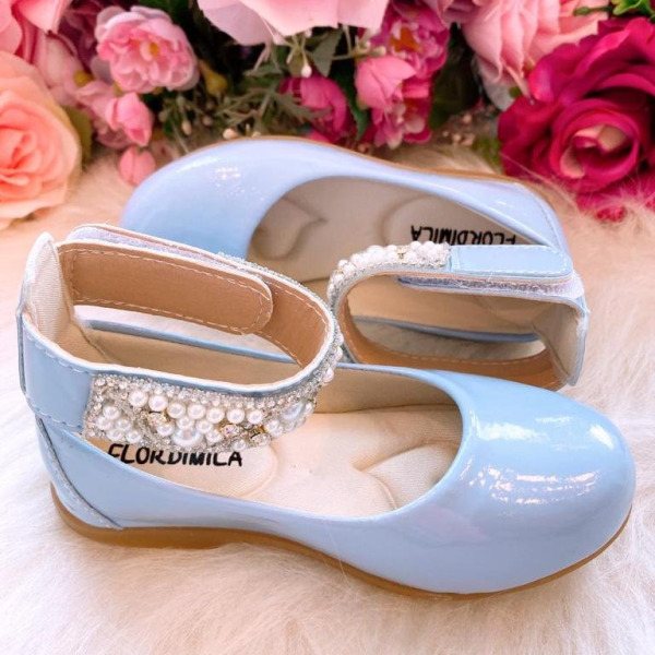 Sapatilha Flor di Mila Azul Bebê “Perolas” Luxo