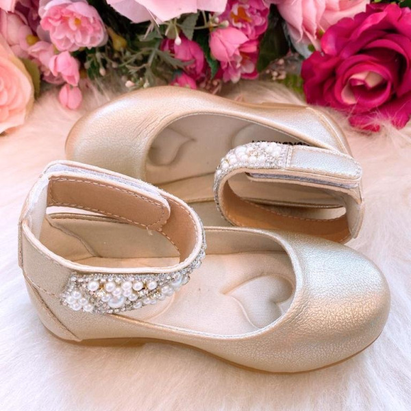 Sapatilha Flor di Mila Dourado “Perolas” Luxo