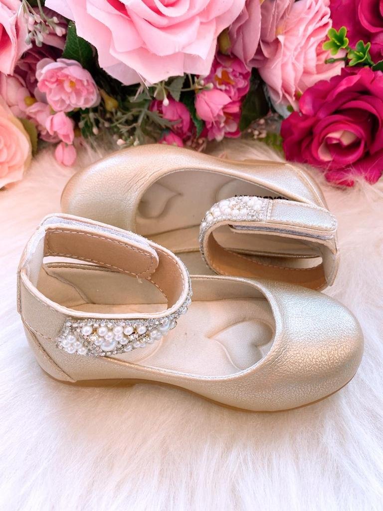 Sapatilha Flor di Mila Dourado “Perolas” Luxo