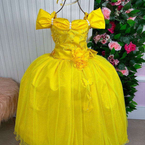 Vestido Marie Longo Manga Princesa Amarelo A Bela e a Fera