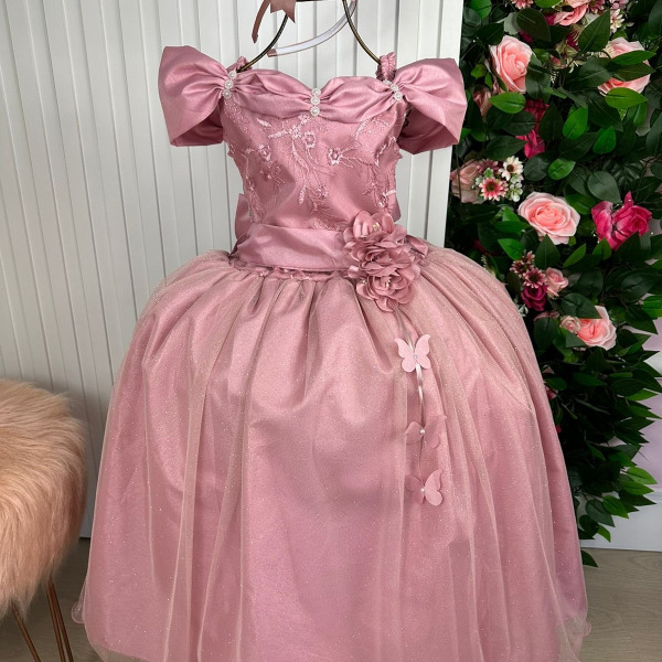 Vestido Marie Longo Manga Princesa Rose