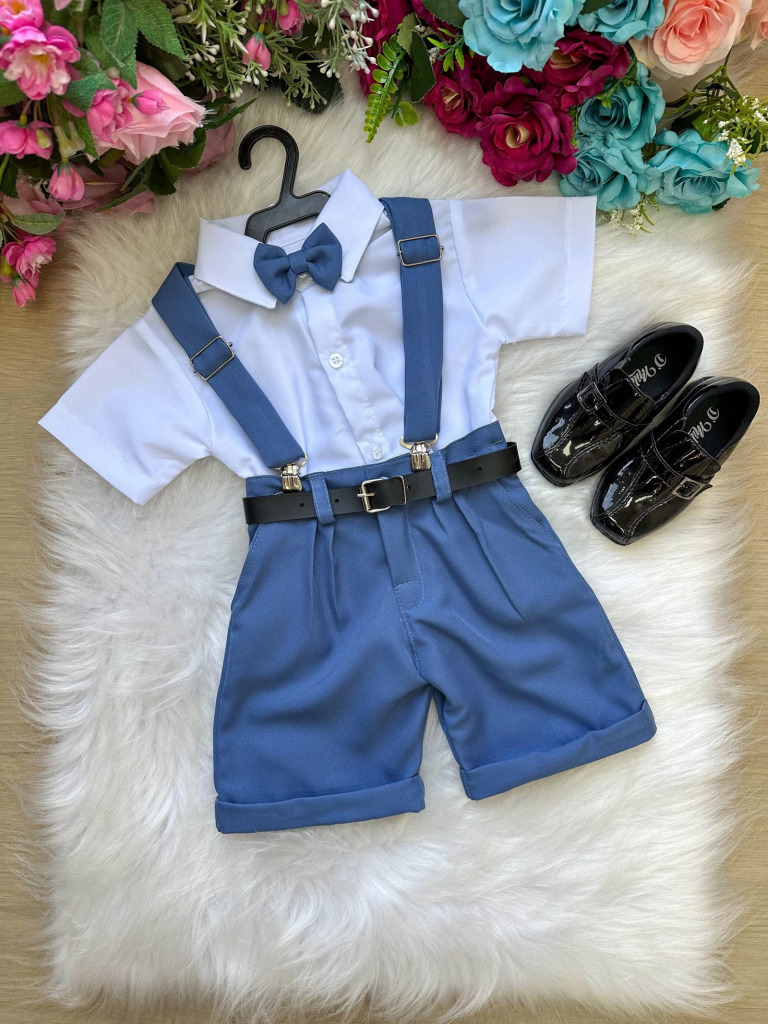 Conjunto Miss Cherry Meninos Social Shorts Ravi Azul