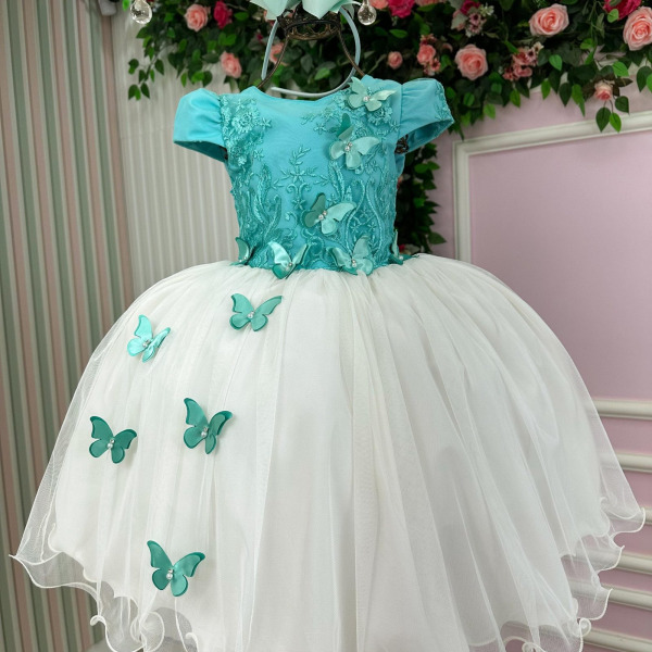 Vestido Juvenil – Midi Vila Lele Sabrina Verde Tiffany e Off