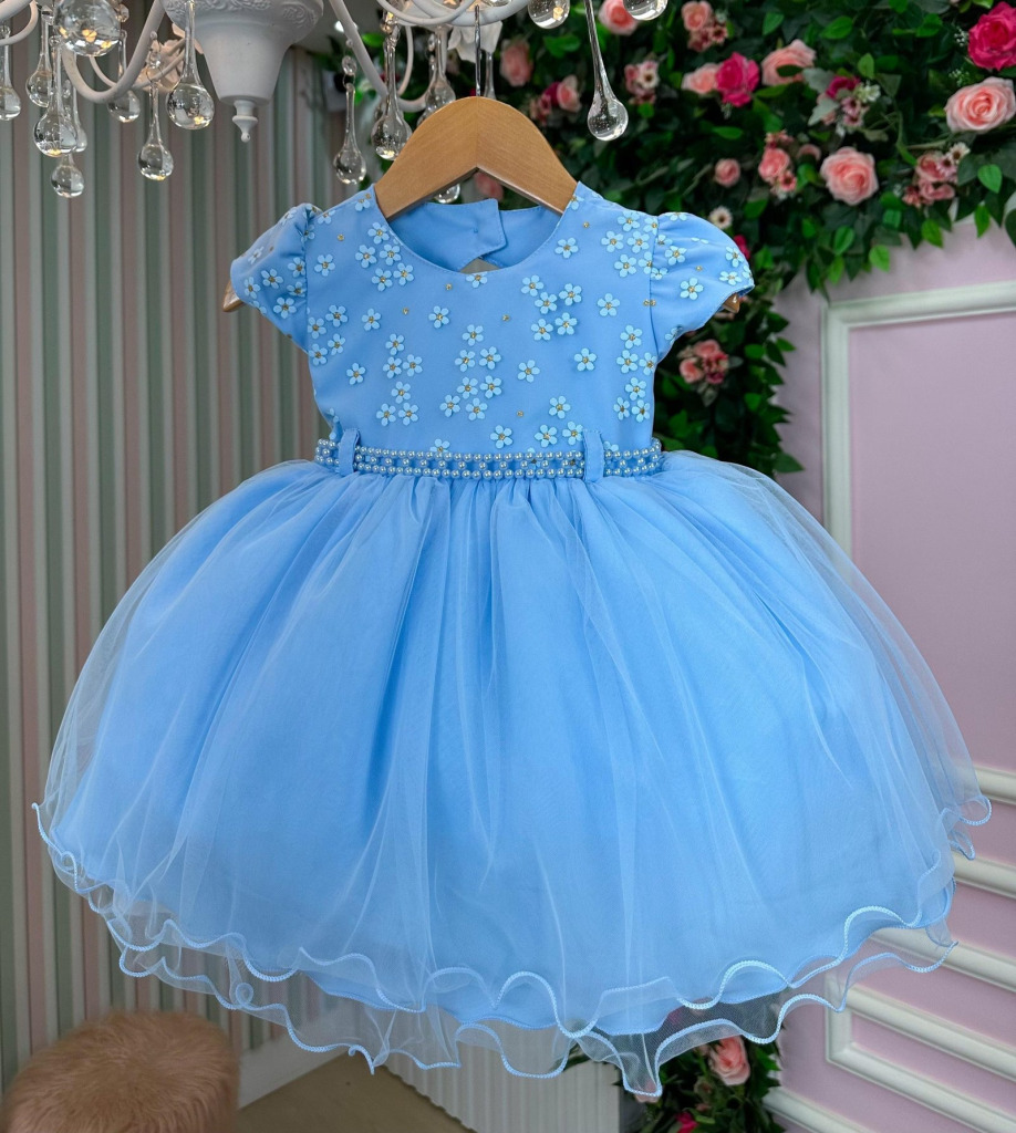 Vestido Menina Bonita Magali Florzinha Azul Bebe
