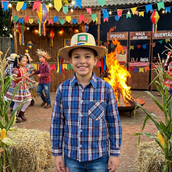 Camisa Junina Xadrez Zion Azul