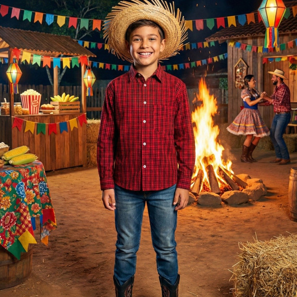 Camisa Xadrez Junina Bernardo Vermelho