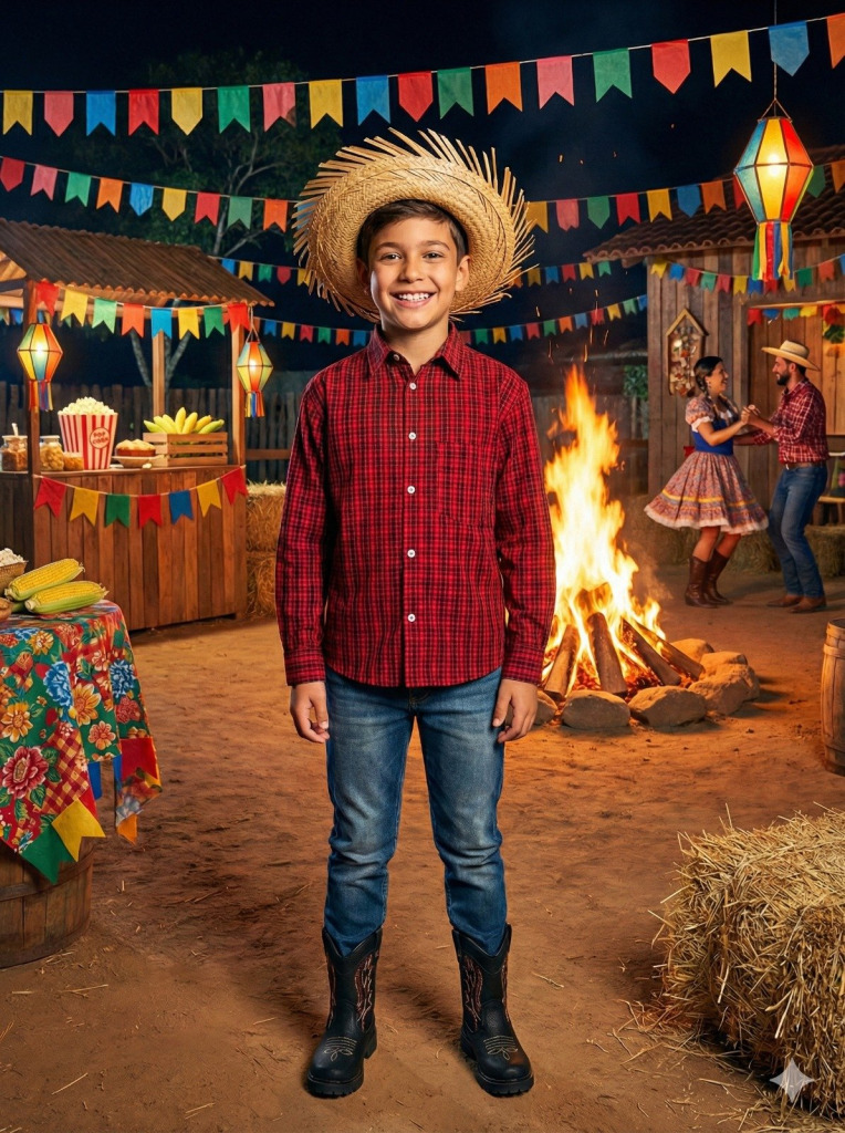 Camisa Xadrez Junina Bernardo Vermelho