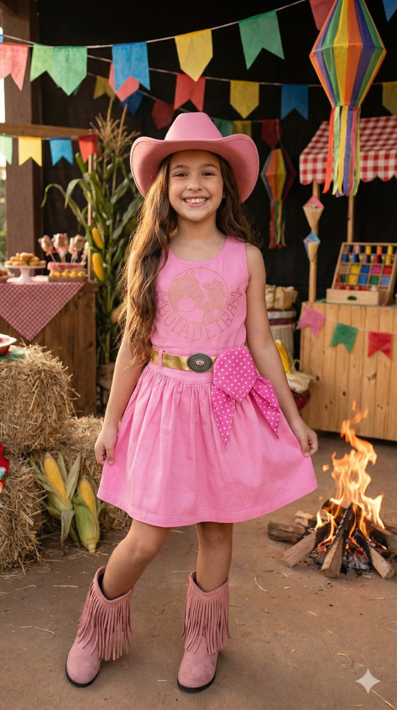 Vestido Blogueirinha Boiadeira do Sertão Rosa