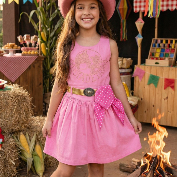 Vestido Blogueirinha Boiadeira do Sertão Rosa