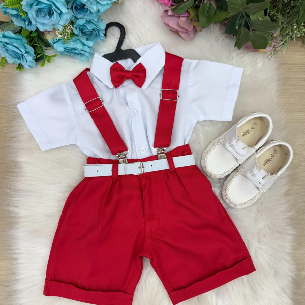 Conjunto Miss Cherry Meninos Social Shorts Ravi Vermelho