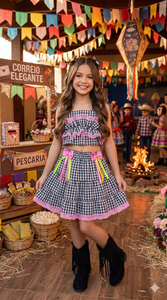 Conjunto Junino Banana Club Luxo Charme do Arraiá Preto