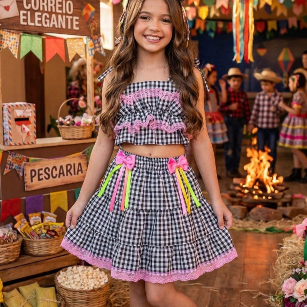 Conjunto Junino Banana Club Luxo Charme do Arraiá Preto