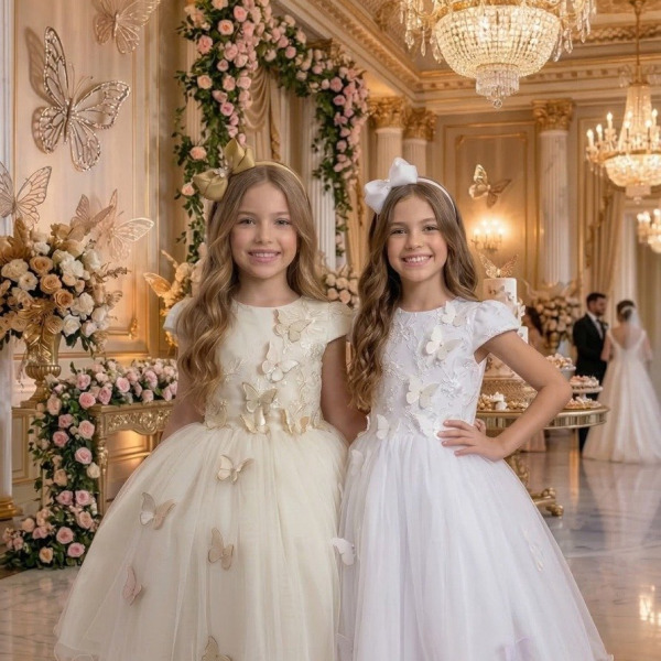Vestido Juvenil – Midi Vila Lele Sabrina Daminha/Florista + Saiote