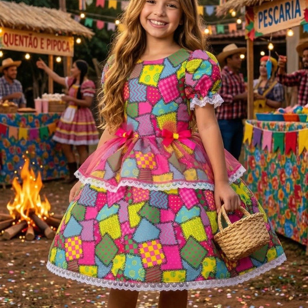 Vestido Mini Miss Junino Sertão Animado Pink