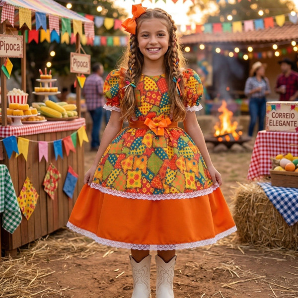 Vestido Mini Miss Junino Estrela do Sertão Laranja