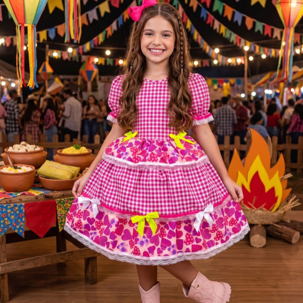 Vestido Junino Mimadine Luxo Viviane Pink