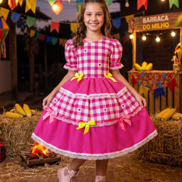 Vestido Junino Mimadine Luxo Beatriz Pink